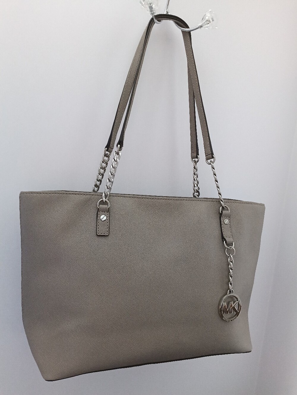 Michael Kors Grey Tote Bag with Chain-Strap Accent